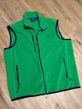 Ralph Lauren Green Fleece Vest with Navy Trim